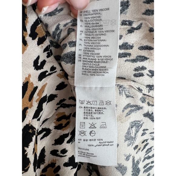 & Other Stories Cream Black Leopard Print Long Sleeve Womens Keyhole Top Size 8 - Picture 11 of 11